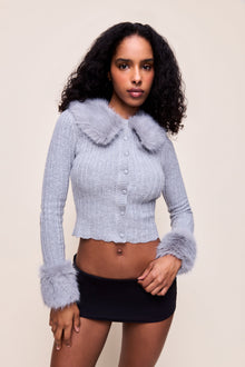 Womens | Heart Pointelle Knit Cardigan | Heather Grey