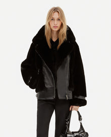 Fur-Effect Aviator Jacket | Women | Black