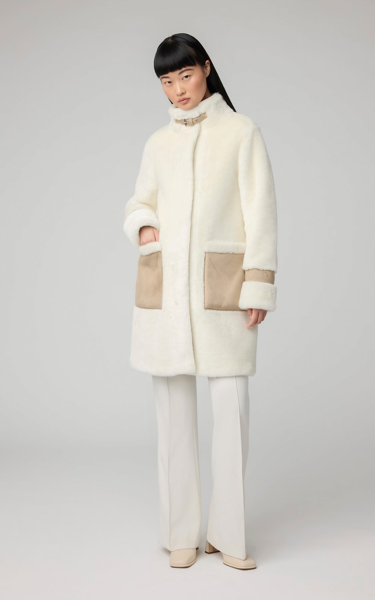 Fiala Straight-Fit Luxe Faux Sherpa Coat | Powder