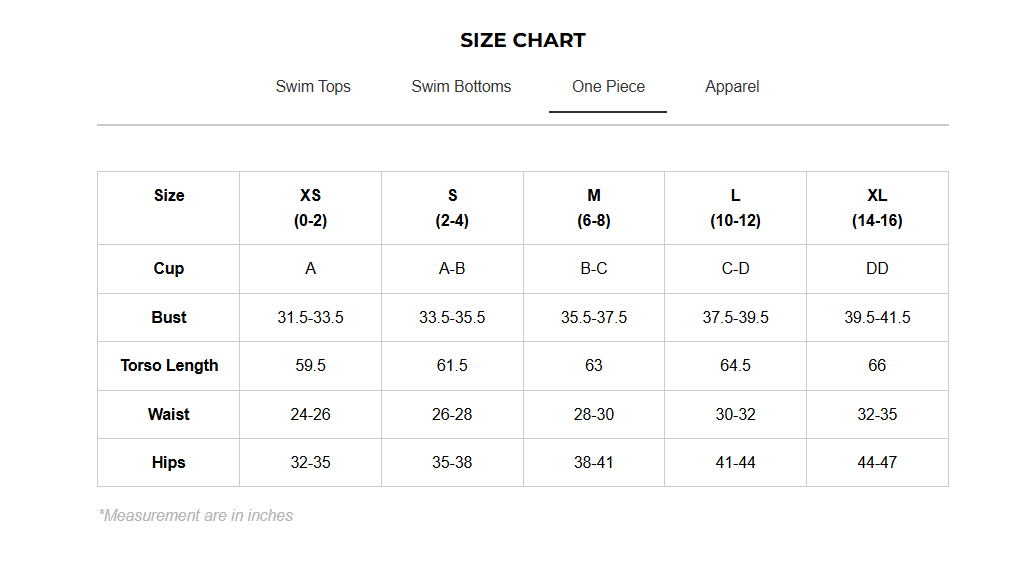 Product size guide