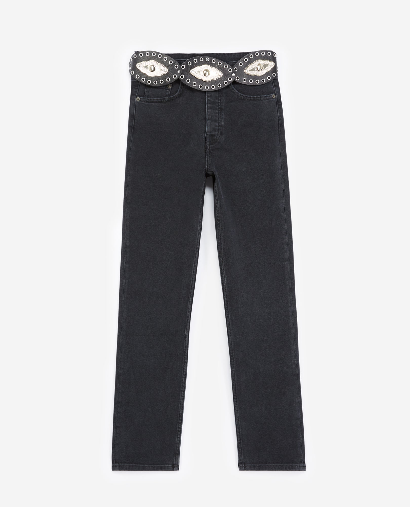 Straight-Cut Jeans With Western Belt | Women | Black