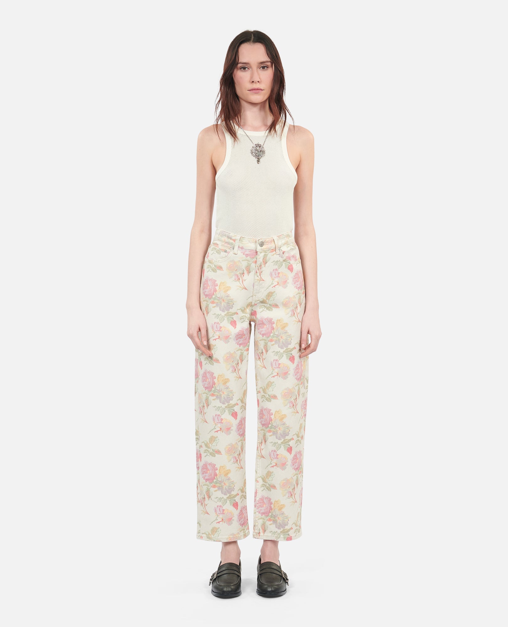 Floral Printed Boyfriend Jeans | Women | Ecru