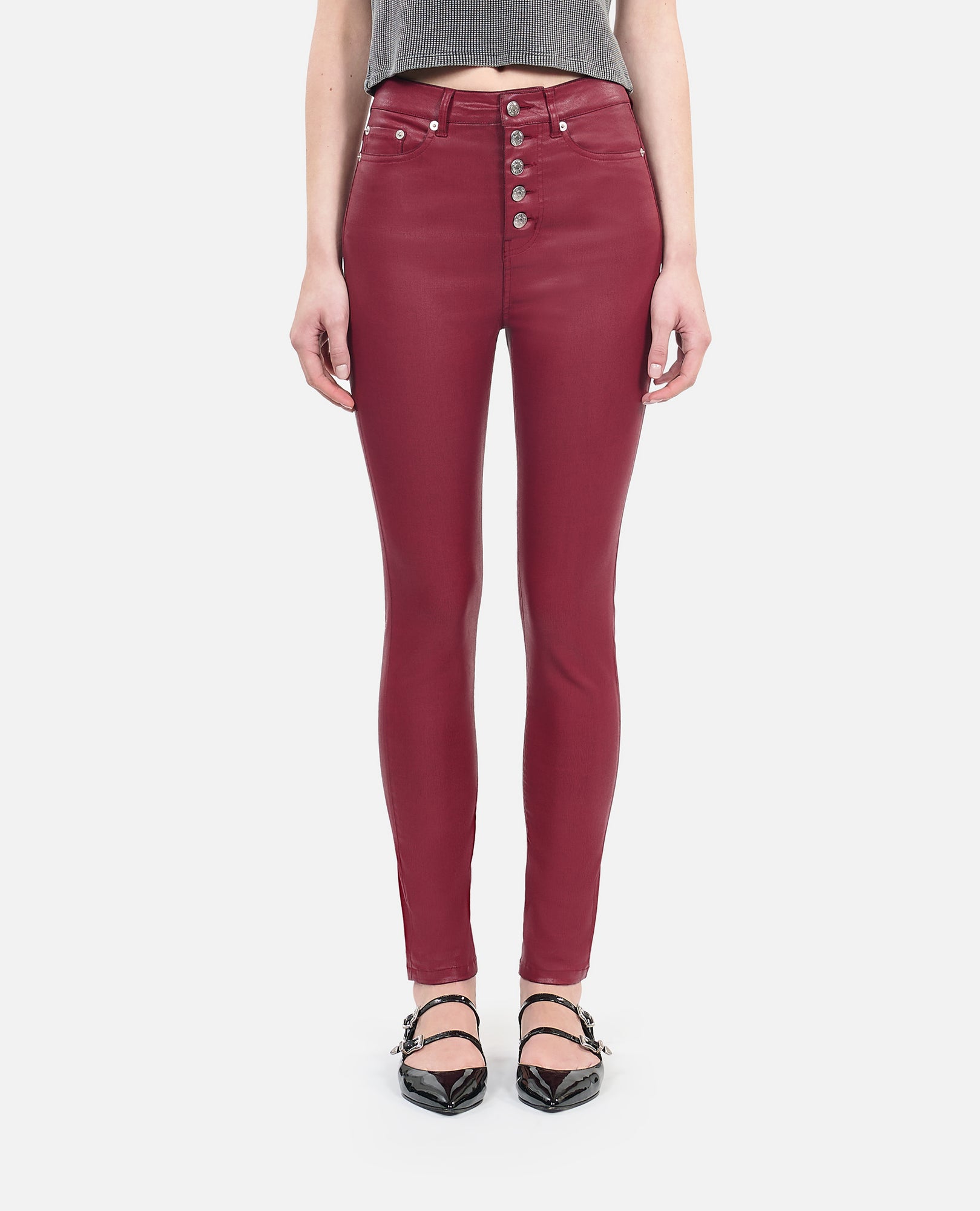 Leather-Effect Skinny Jeans | Women | Dark Red