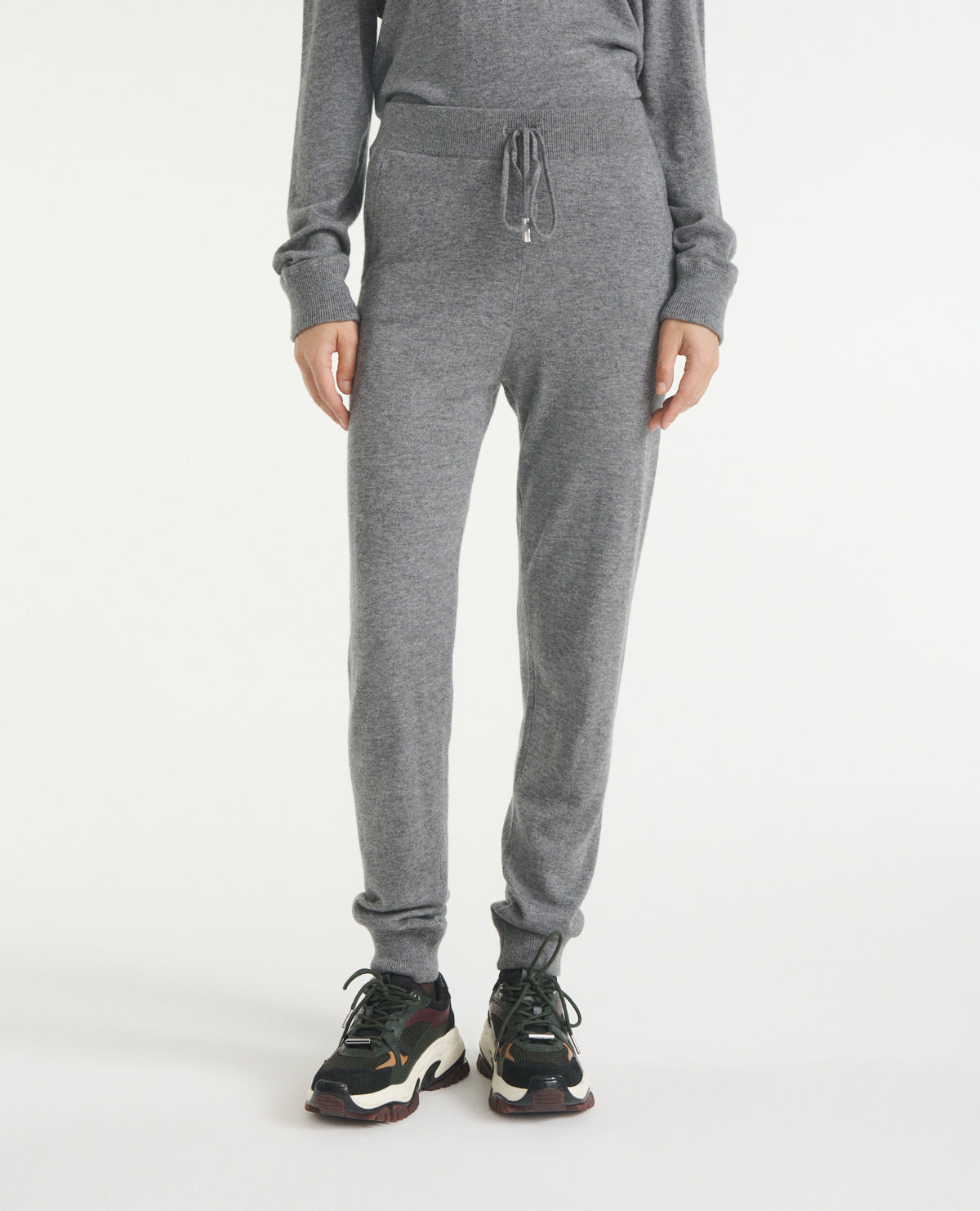 Knit Plain Gray Joggers | Women | Grey Melange