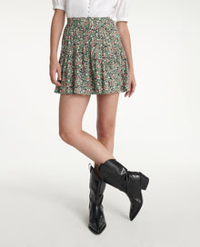 Flowing Short Frilly Skirt With Print | Women | Green