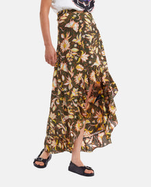 Asymmetric Floral Frilly Skirt | Women | Black