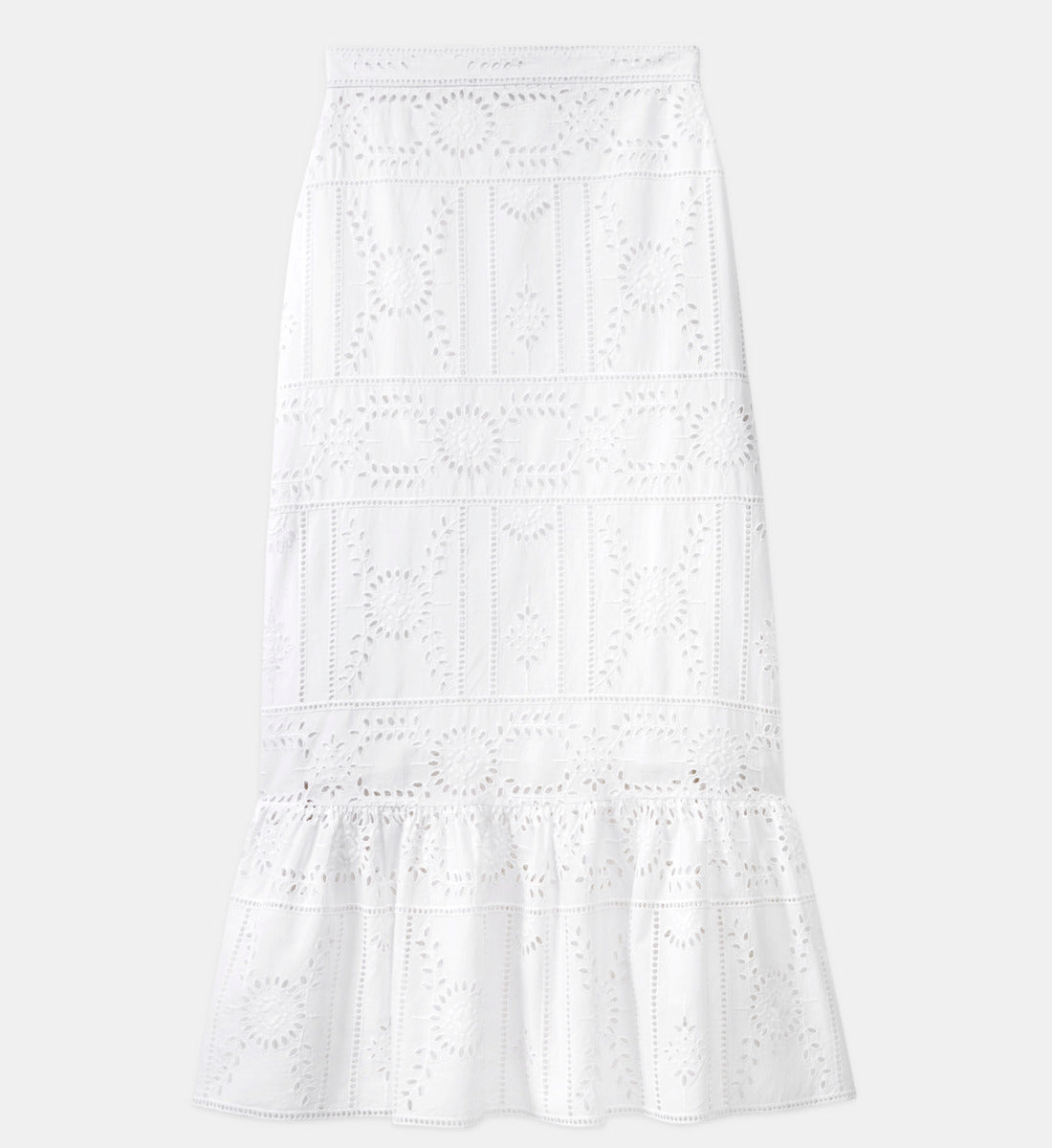 Flowing Cotton Long Skirt W/ Embroidery | Women | White