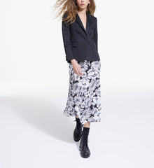 Long Floral Silk Skirt | Women | Black x White