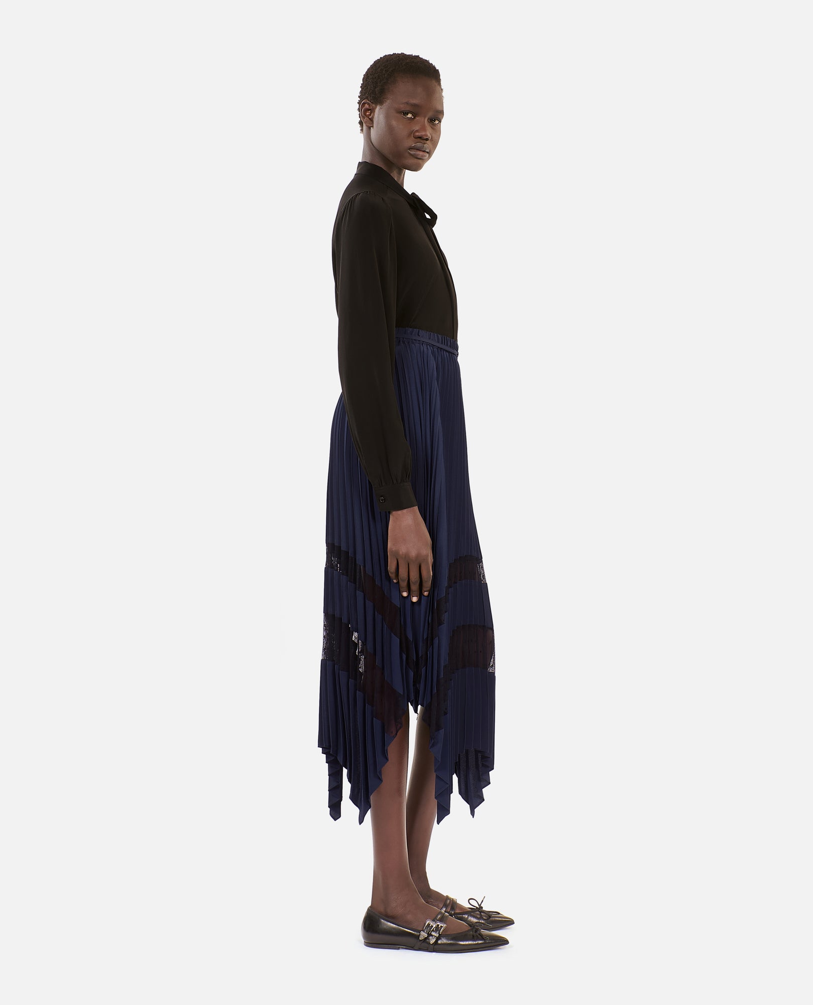 Navy Long Pleated Skirt | Women | Blue