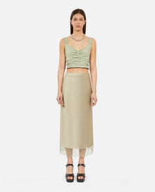 Long Light Green Skirt With Lace | Women | Khaki Grey