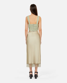 Long Light Green Skirt With Lace | Women | Khaki Grey