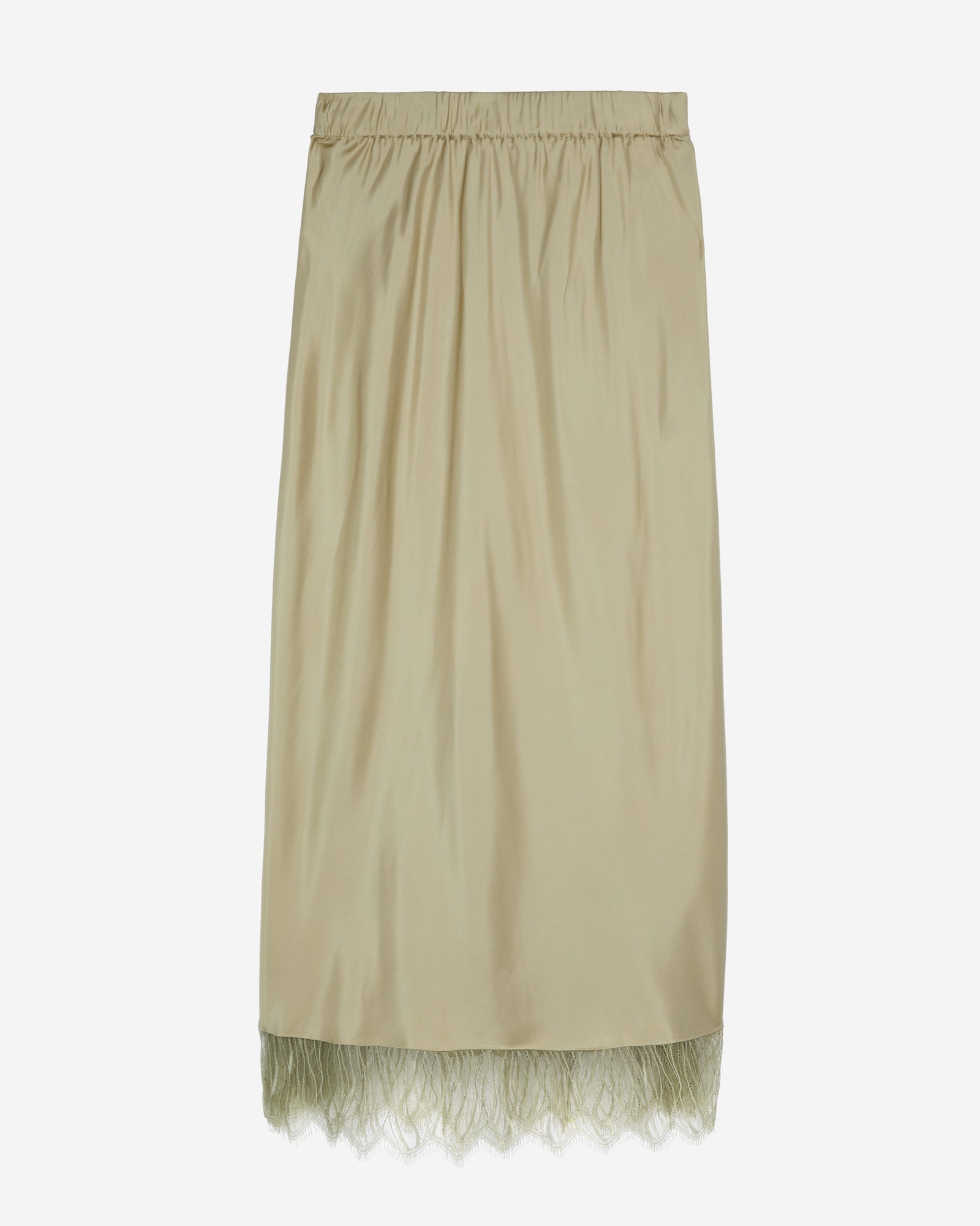 Long Light Green Skirt With Lace | Women | Khaki Grey