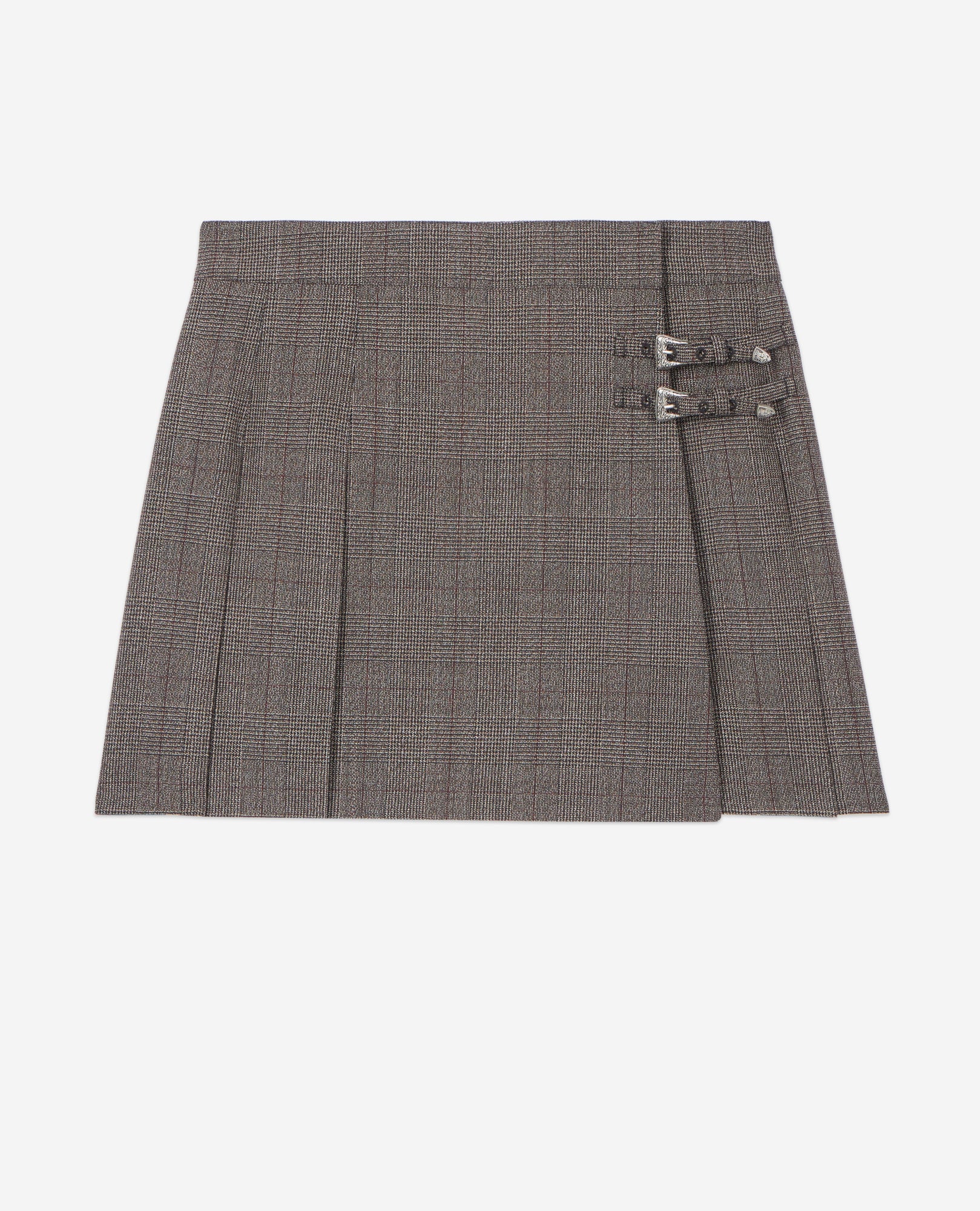 Prince Of Wales Short Pleated Wool Wrap Skirt | Women | Brown