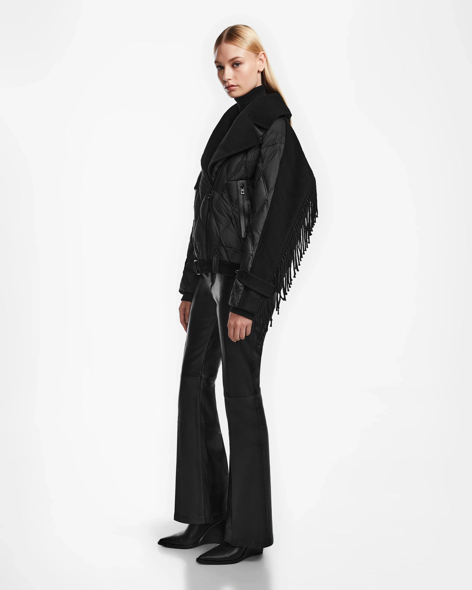 Women | ZOLA Down & Wool Fringe Jacket | Black
