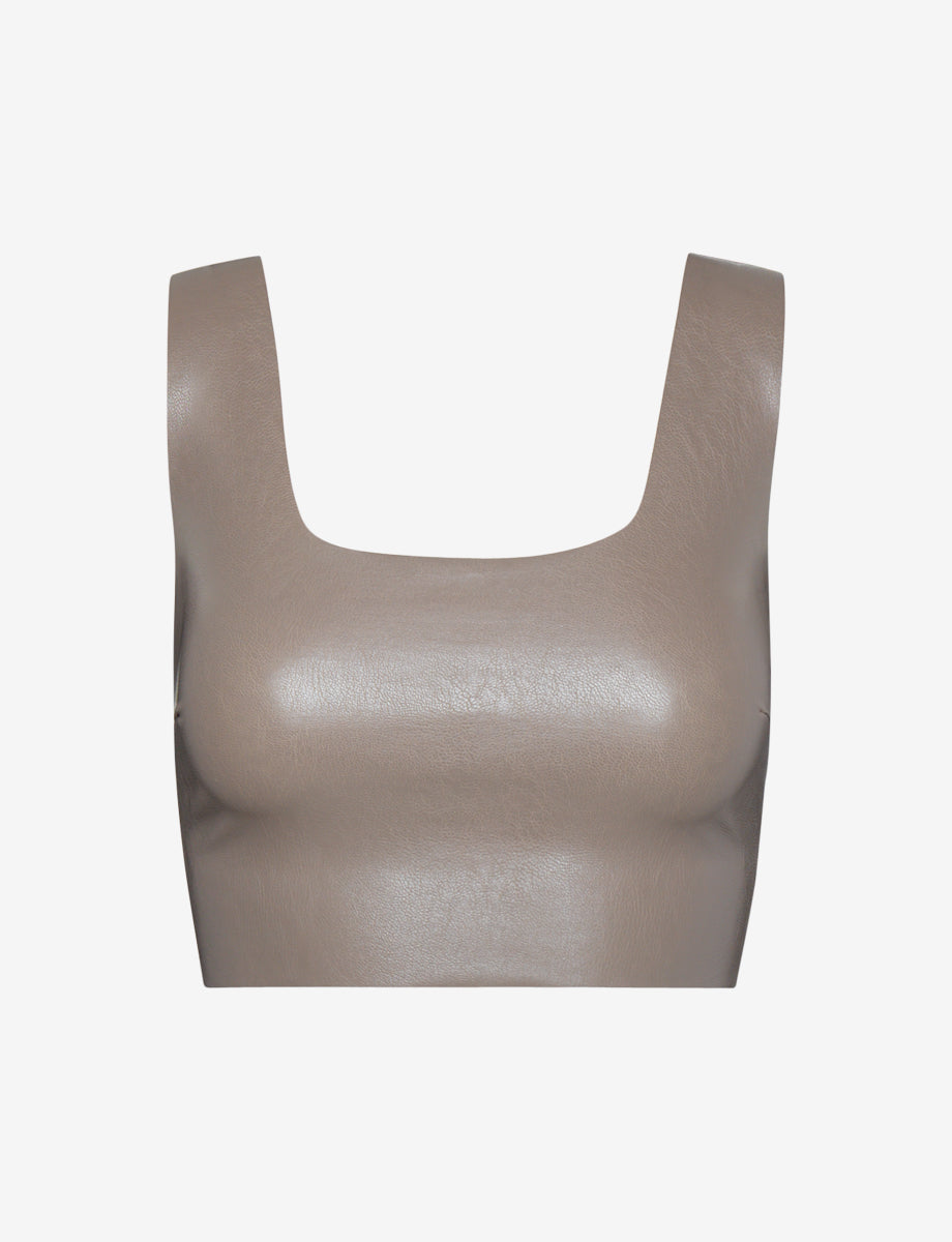 Sale: Faux Leather Squareneck Crop Top::Ash::Main