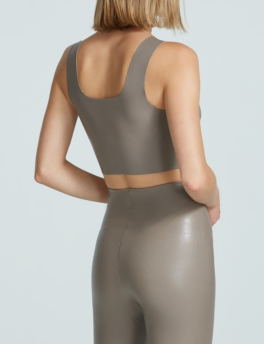 Sale: Faux Leather Squareneck Crop Top::Ash::Back