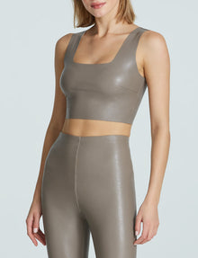 Sale: Faux Leather Squareneck Crop Top::Ash::Hover
