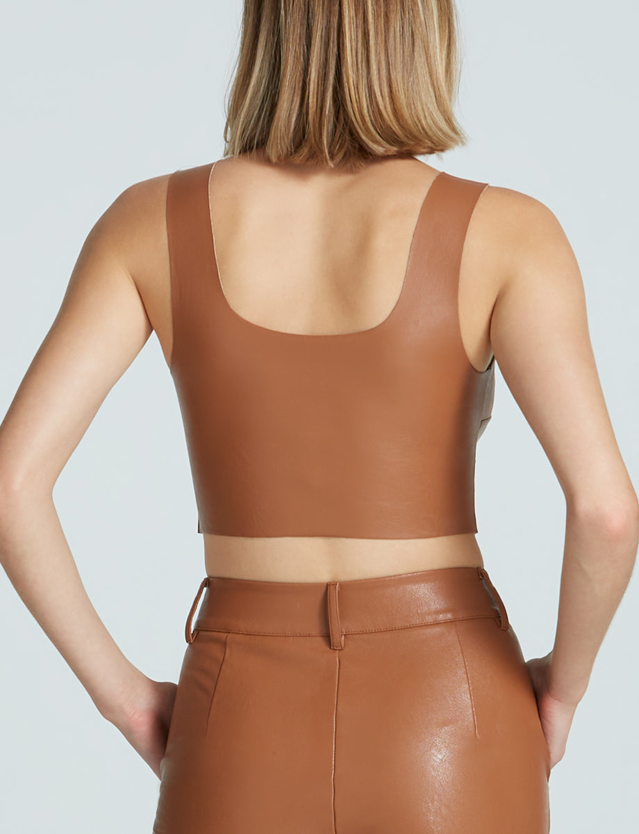 Sale: Faux Leather Squareneck Crop Top::Cocoa::Back