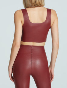 Sale: Faux Leather Squareneck Crop Top::Garnet::Back