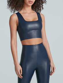 Faux Leather Squareneck Crop Top::Navy::Hover