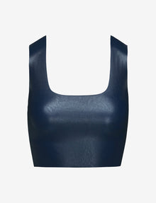 Faux Leather Squareneck Crop Top::Navy::Main