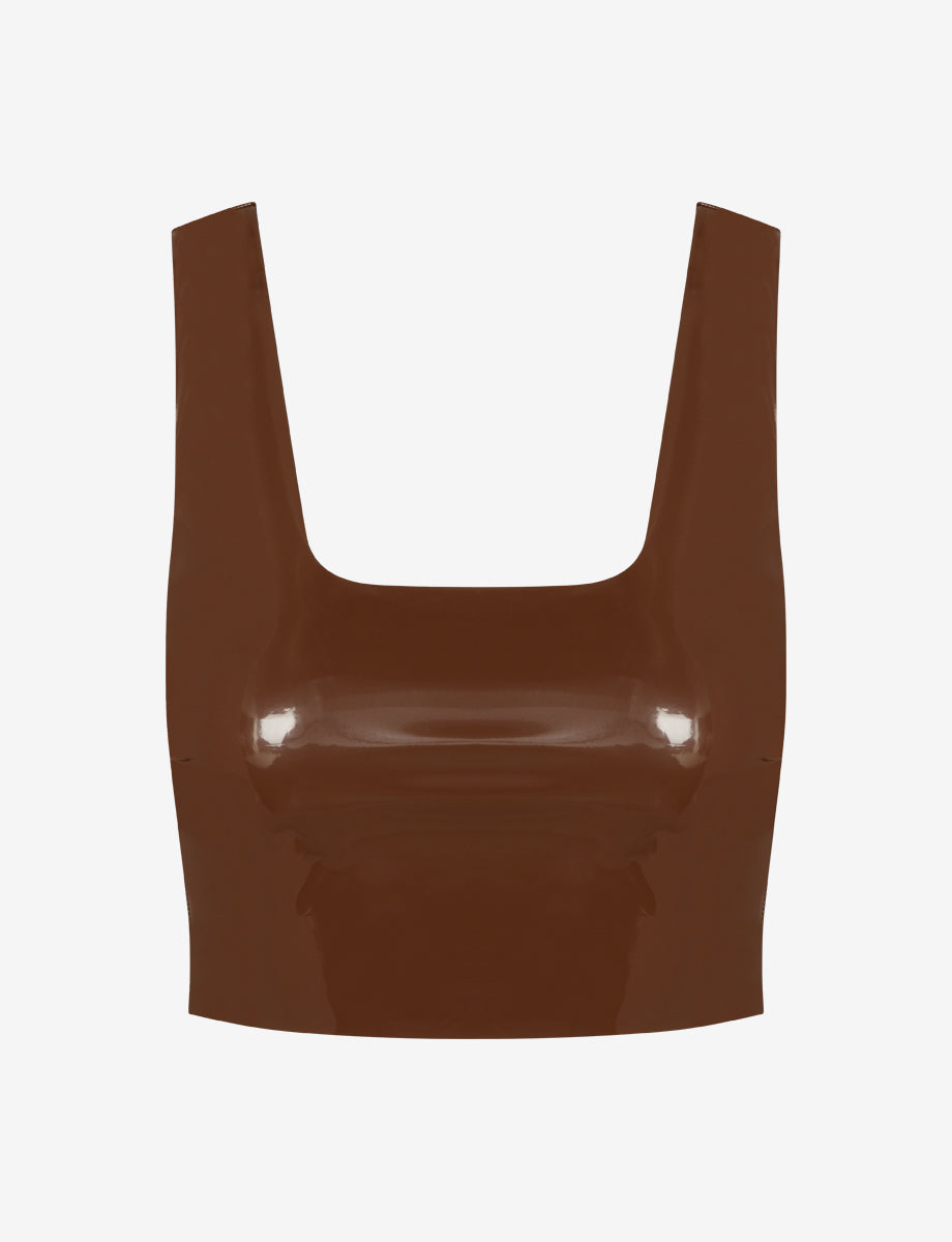 Sale: Faux Patent Leather Crop Top::Cinnamon::Main