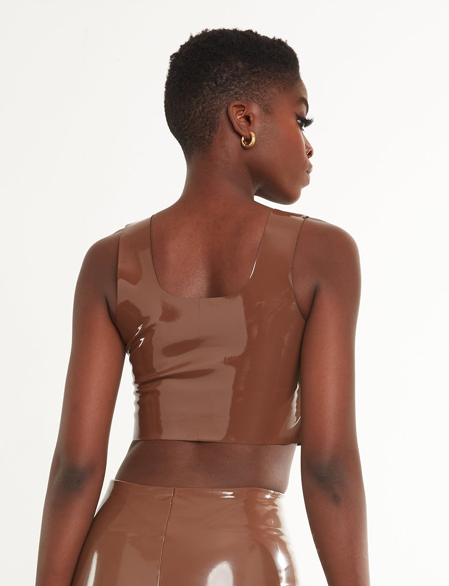 Sale: Faux Patent Leather Crop Top::Cinnamon::Back