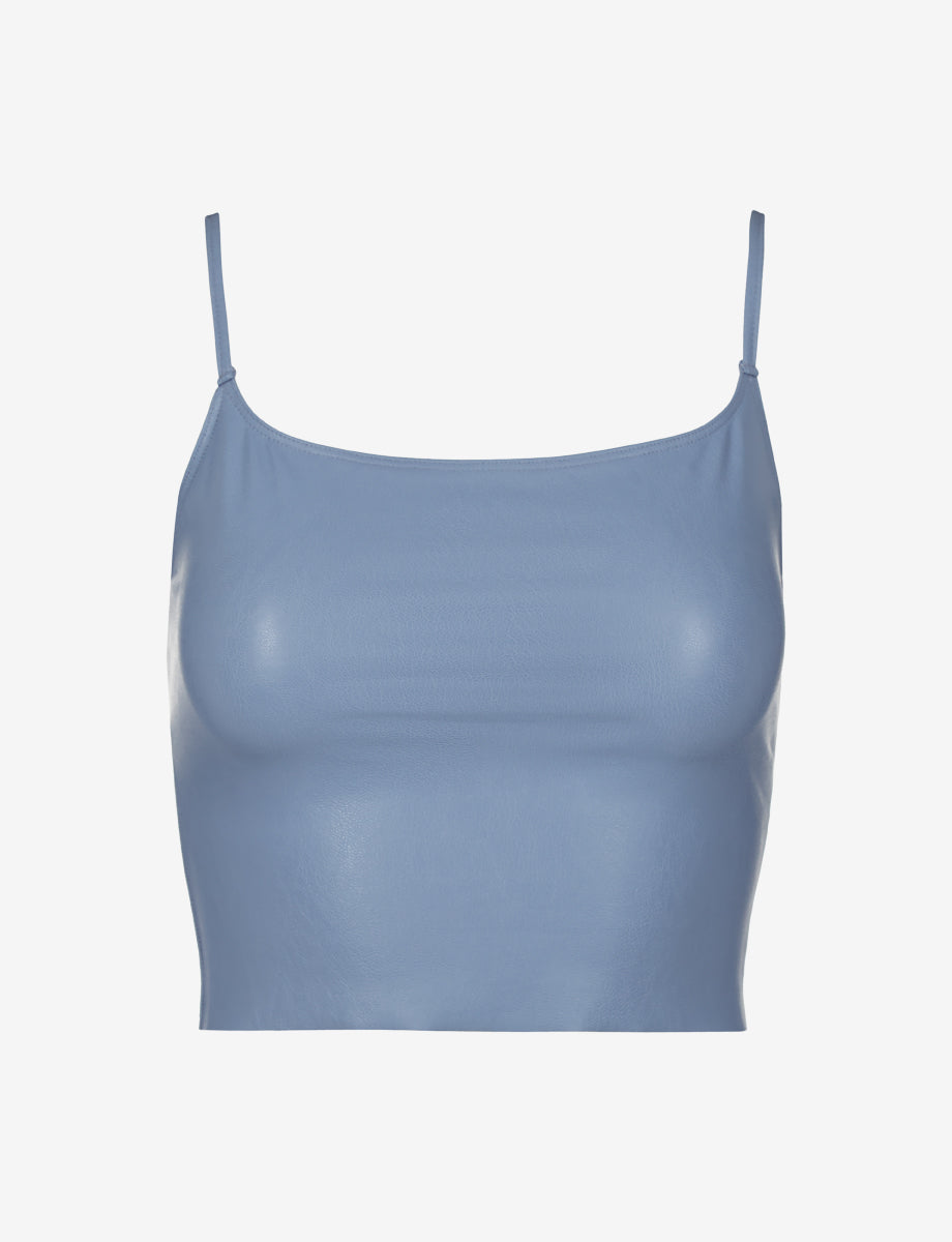 Faux Leather Cami Crop Top::Vintage Blue::Main