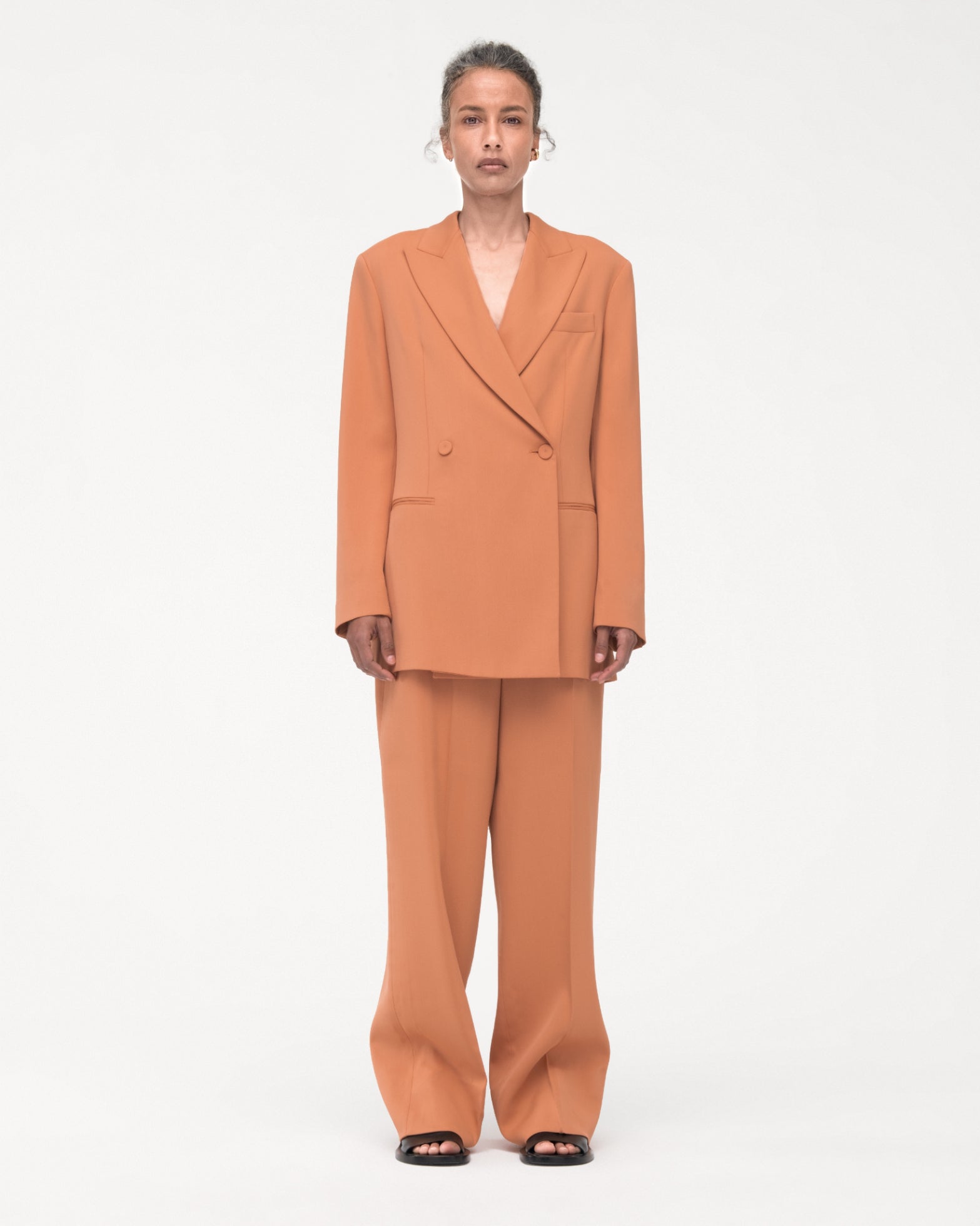 Another Tomorrow Fluid Double Breasted Jacket in Clay – Viscose Women's Jacket