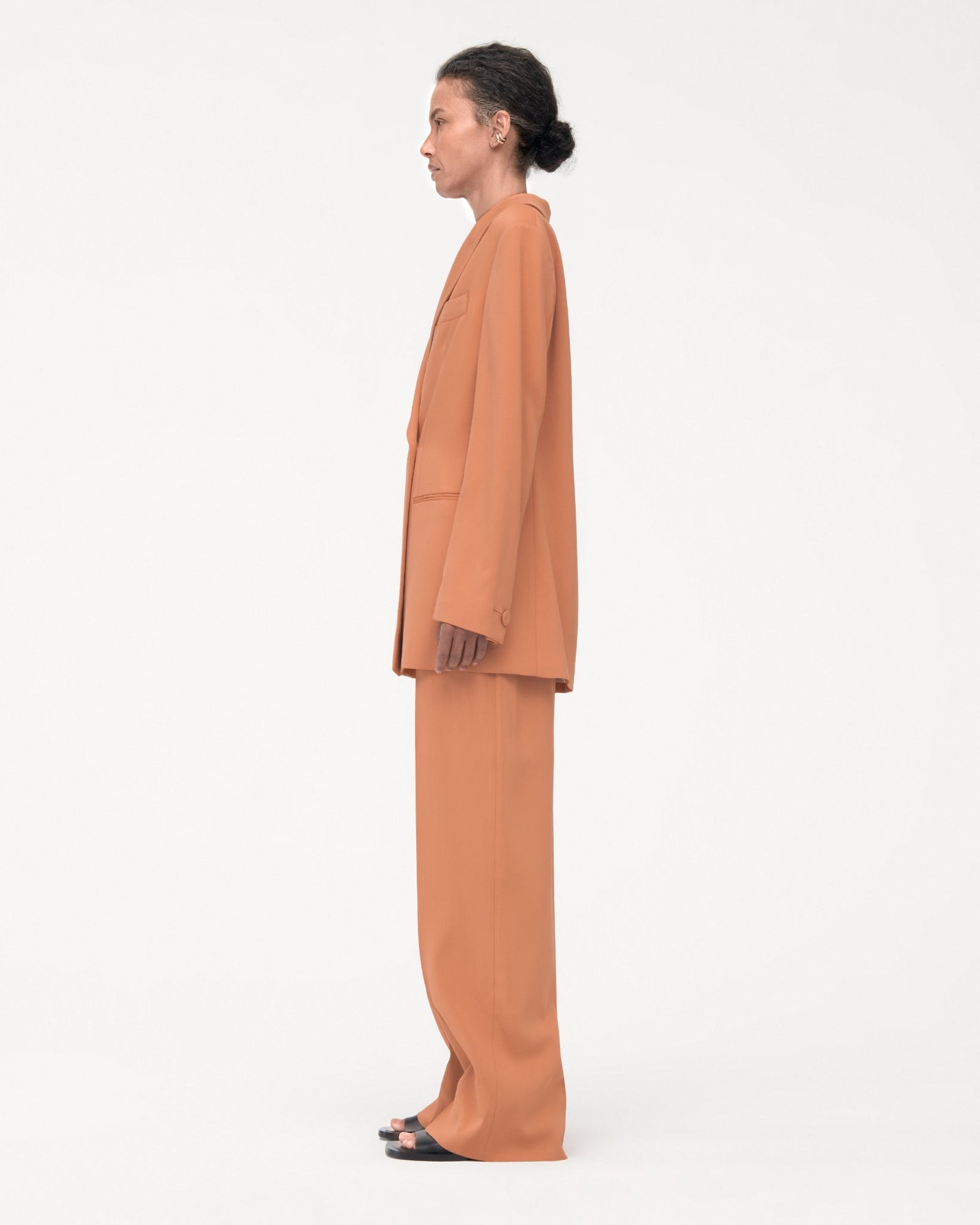 Another Tomorrow Fluid Double Breasted Jacket in Clay – Viscose Women's Jacket