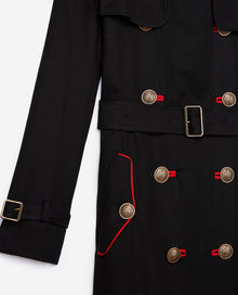 Flowing, Twin-Button Trench Coat With Contrasting Details | Women | Black