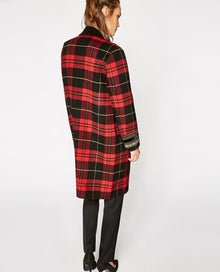 Checked Wool Mix Coat | Women | Black x Red