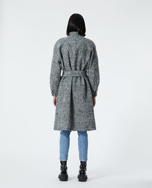 Wool Coat With High Neck | Women | Black x Ecru