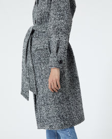 Wool Coat With High Neck | Women | Black x Ecru