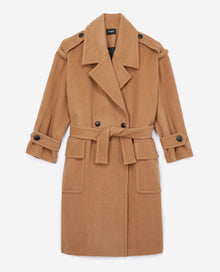 Roomy Camel-Colored Wool Coat With Belt | Women | Camel