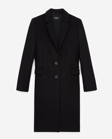 Fitted Wool Coat With Leather Detail | Women | Black