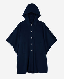 Long Hooded Wool-Blend Cape | Women | Navy Blue