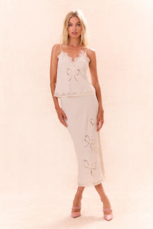 Darion Scallop Lace Bow Midi Skirt | Cream