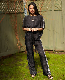 Wide Trousers With Elasticated Waistband | Women | Black x Ecru