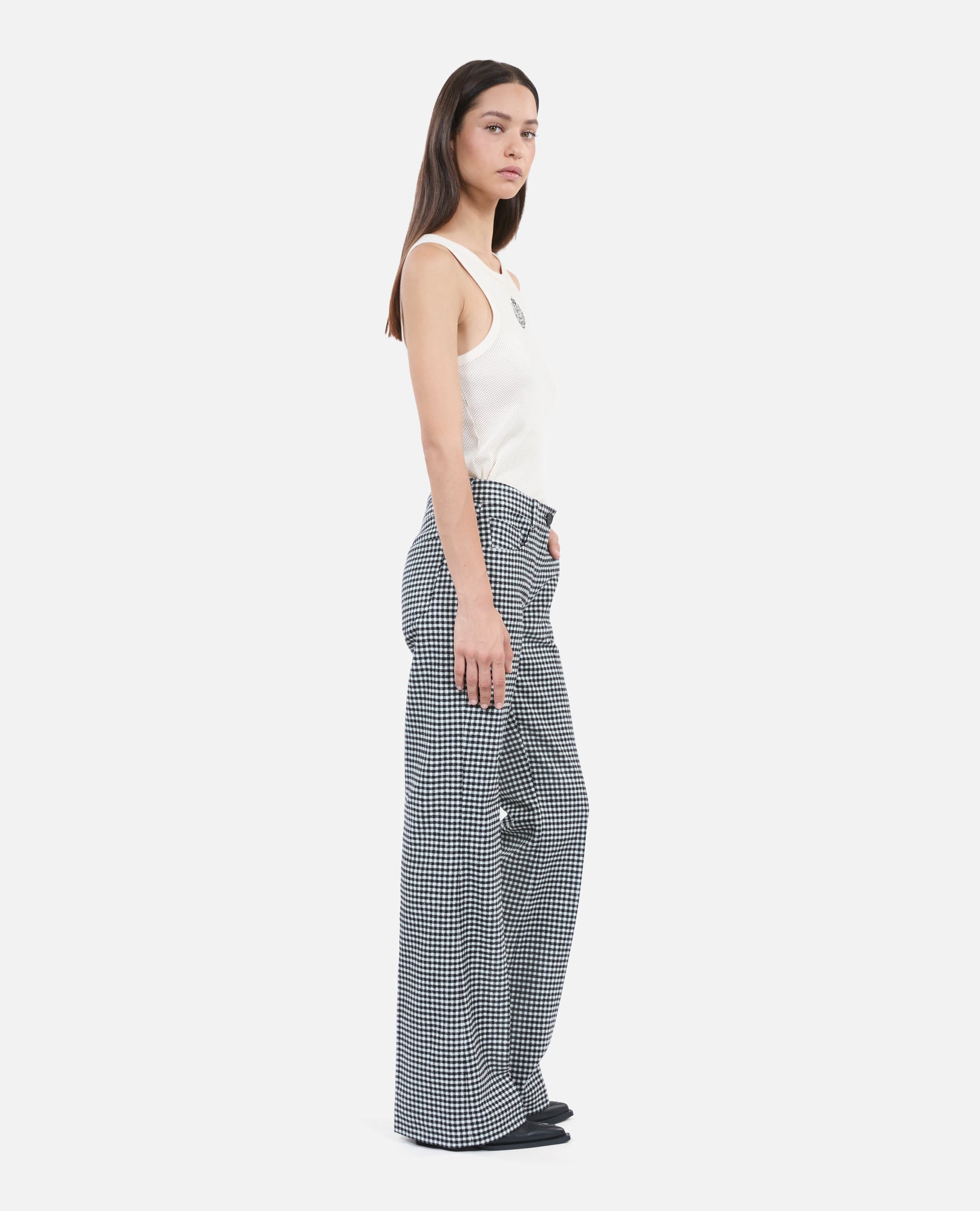 Vichy Check Flare Trousers | Women | Black x White