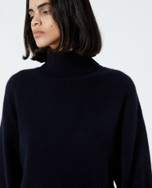 Blue Cashmere And Wool Sweater W/Turtleneck | Women | Navy