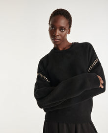 Loose Wool Sweater With Chain Details | Women | Black