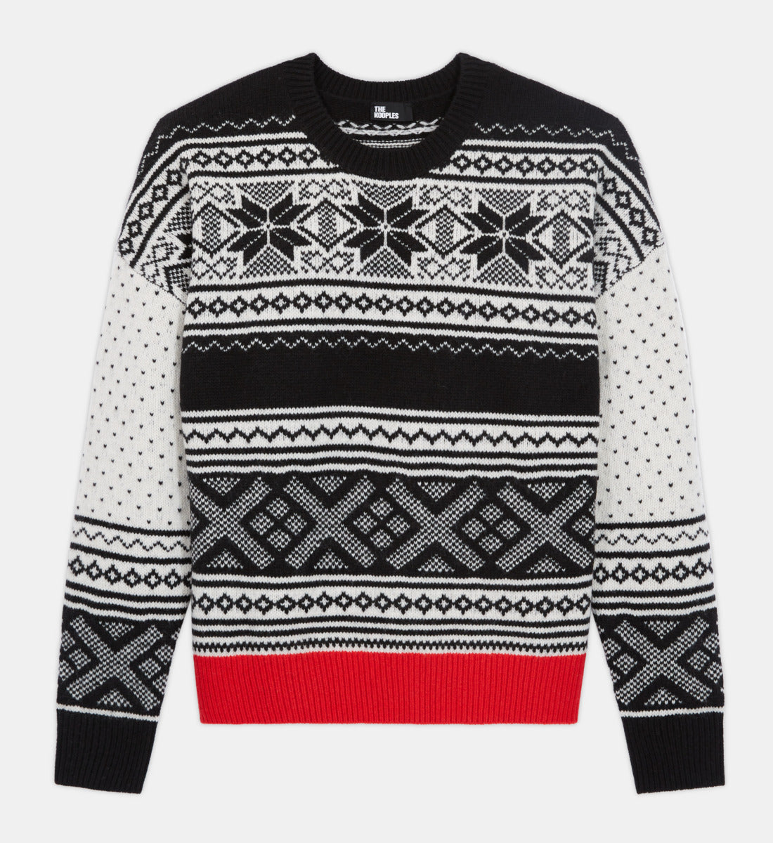 Patterned Wool Sweater | Women | Black Red Off White