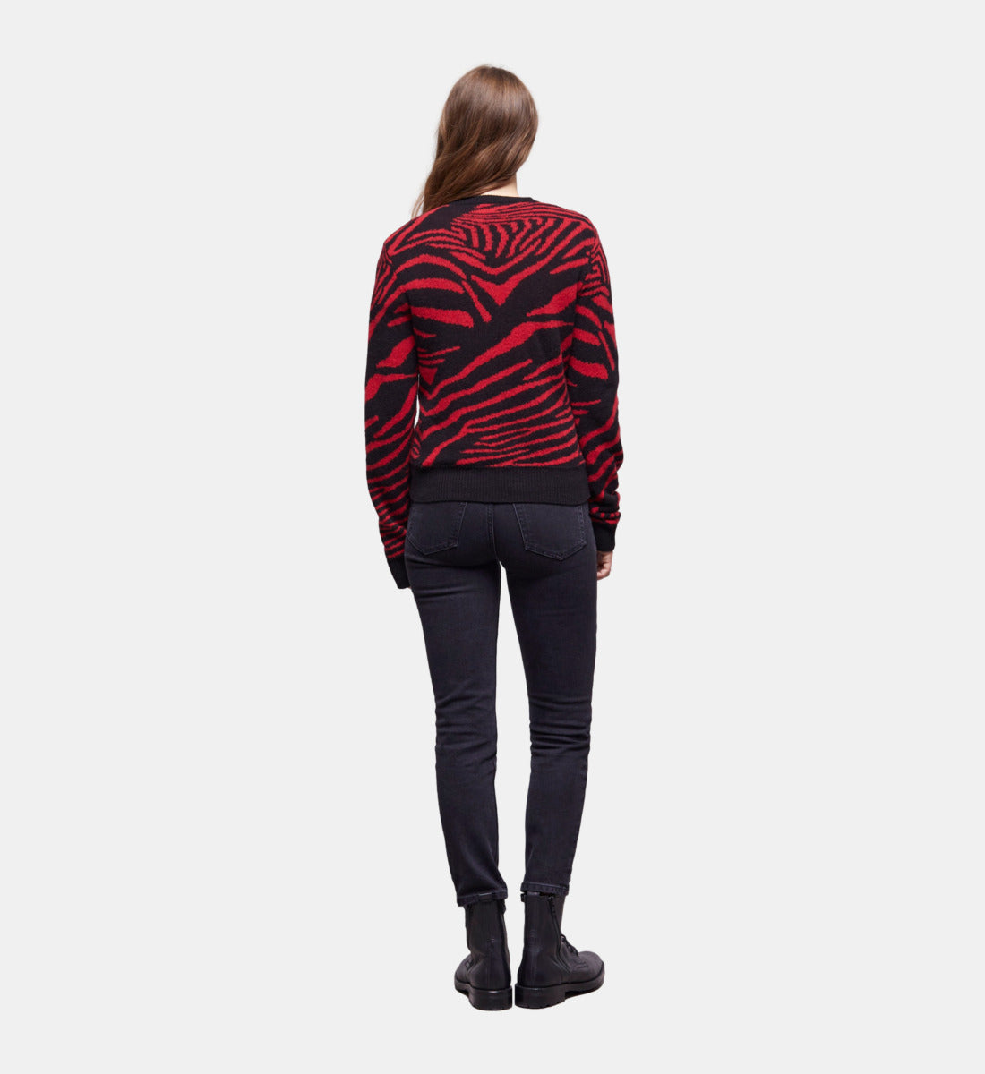 Printed Crew Neck Sweater | Women | Black x Red