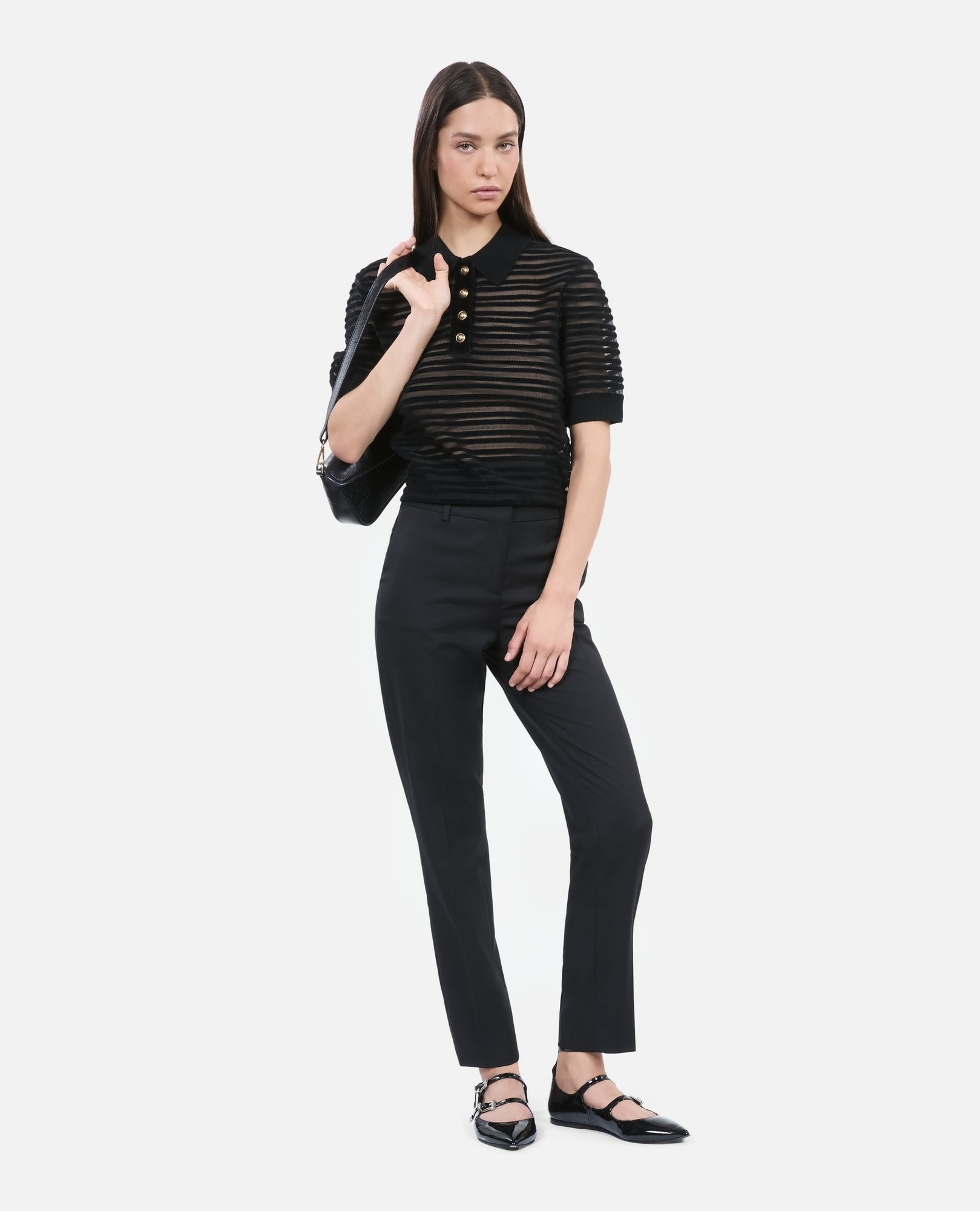 Mesh Polo T-Shirt | Women | Black