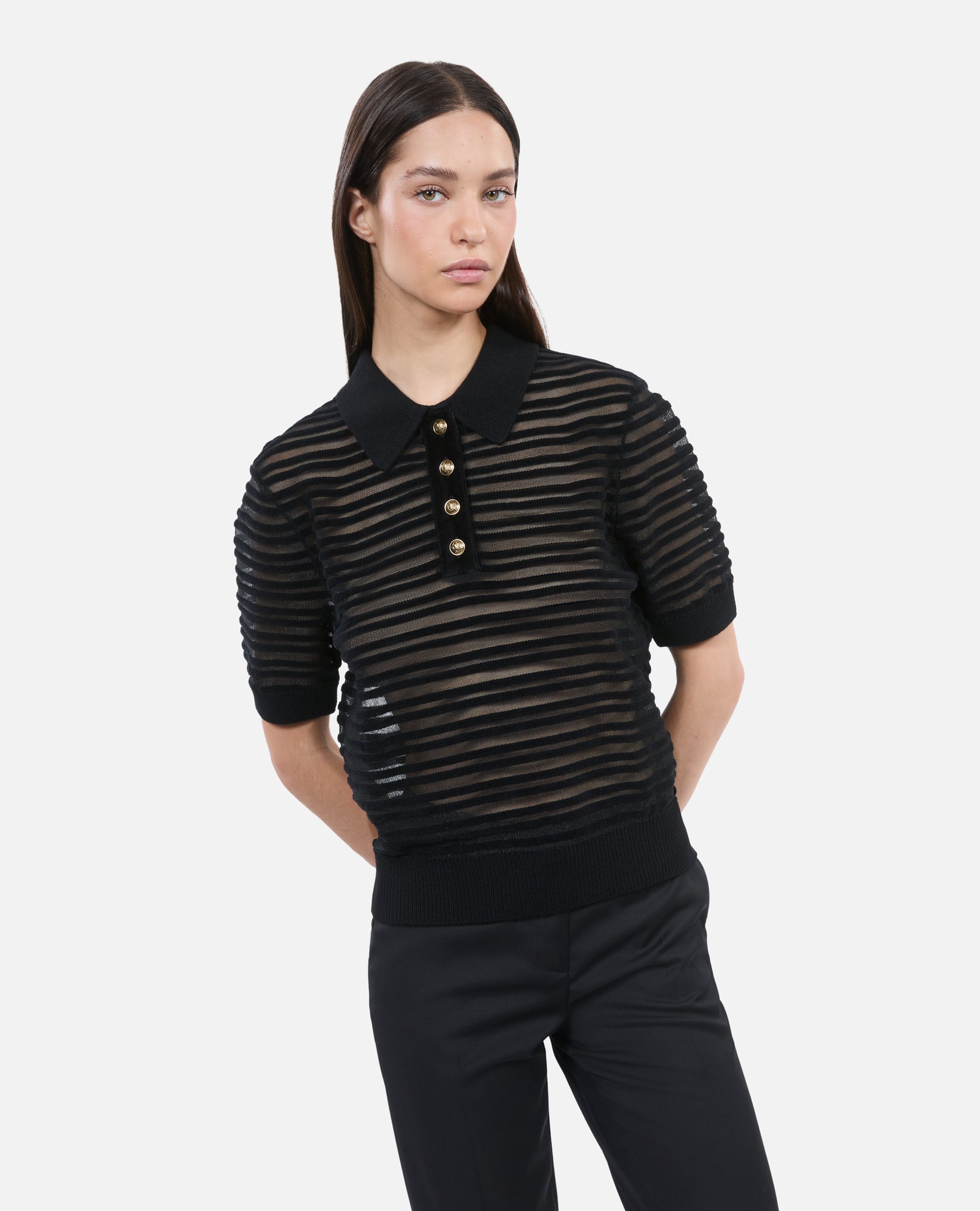 Mesh Polo T-Shirt | Women | Black