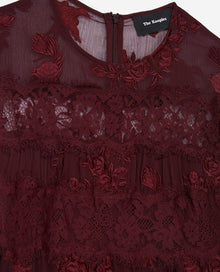 Dress In Embroidered Fabric With Lace | Women | Burgundy