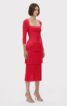 Icon Layered Fringe Midi Skirt | Rio Red