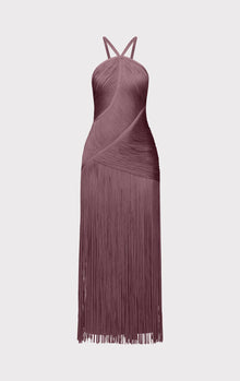 Asymmetric Draped Fringe Halter Gown | Mauve