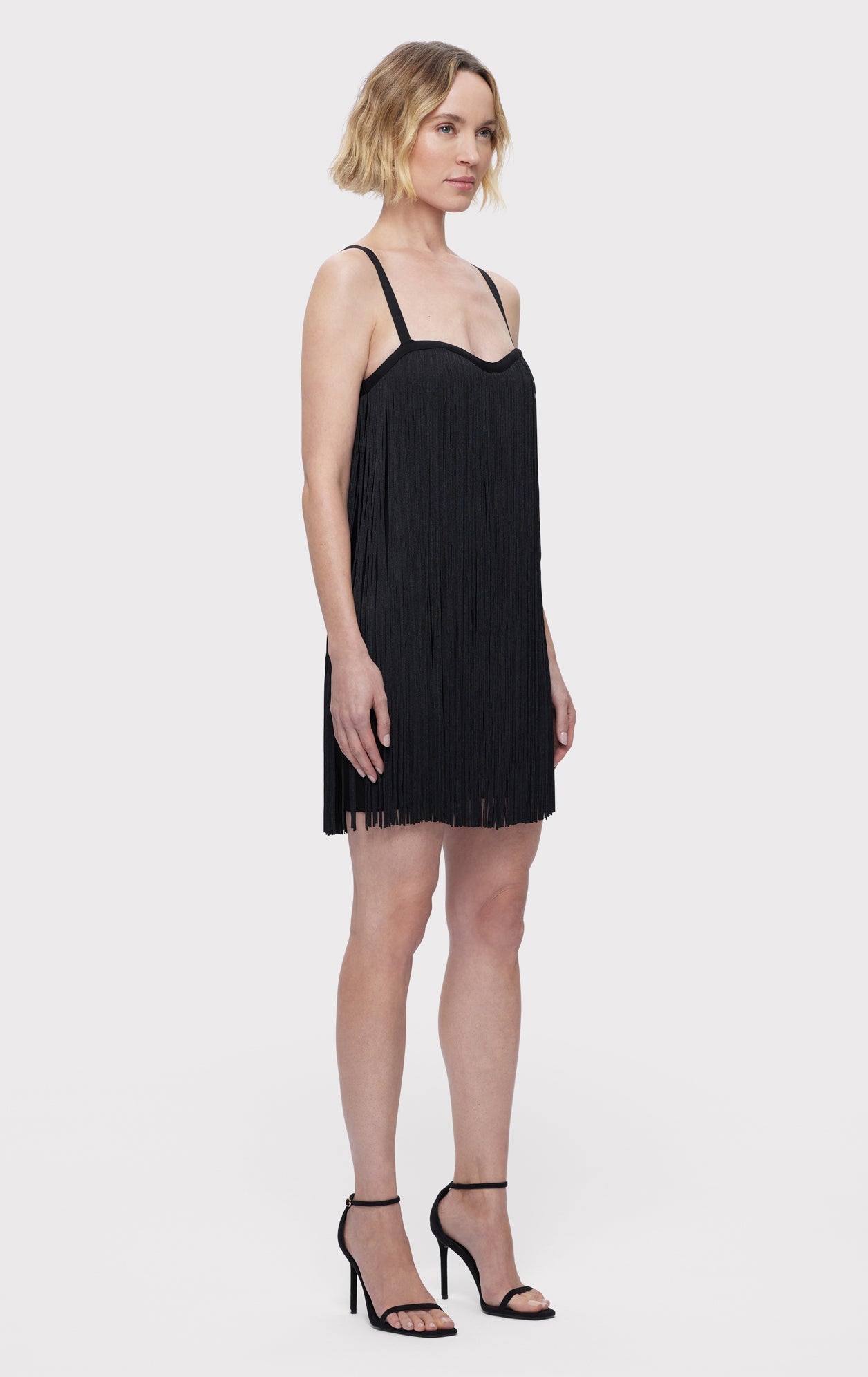 Fringe Sweetheart S/L Mini Dress | Black